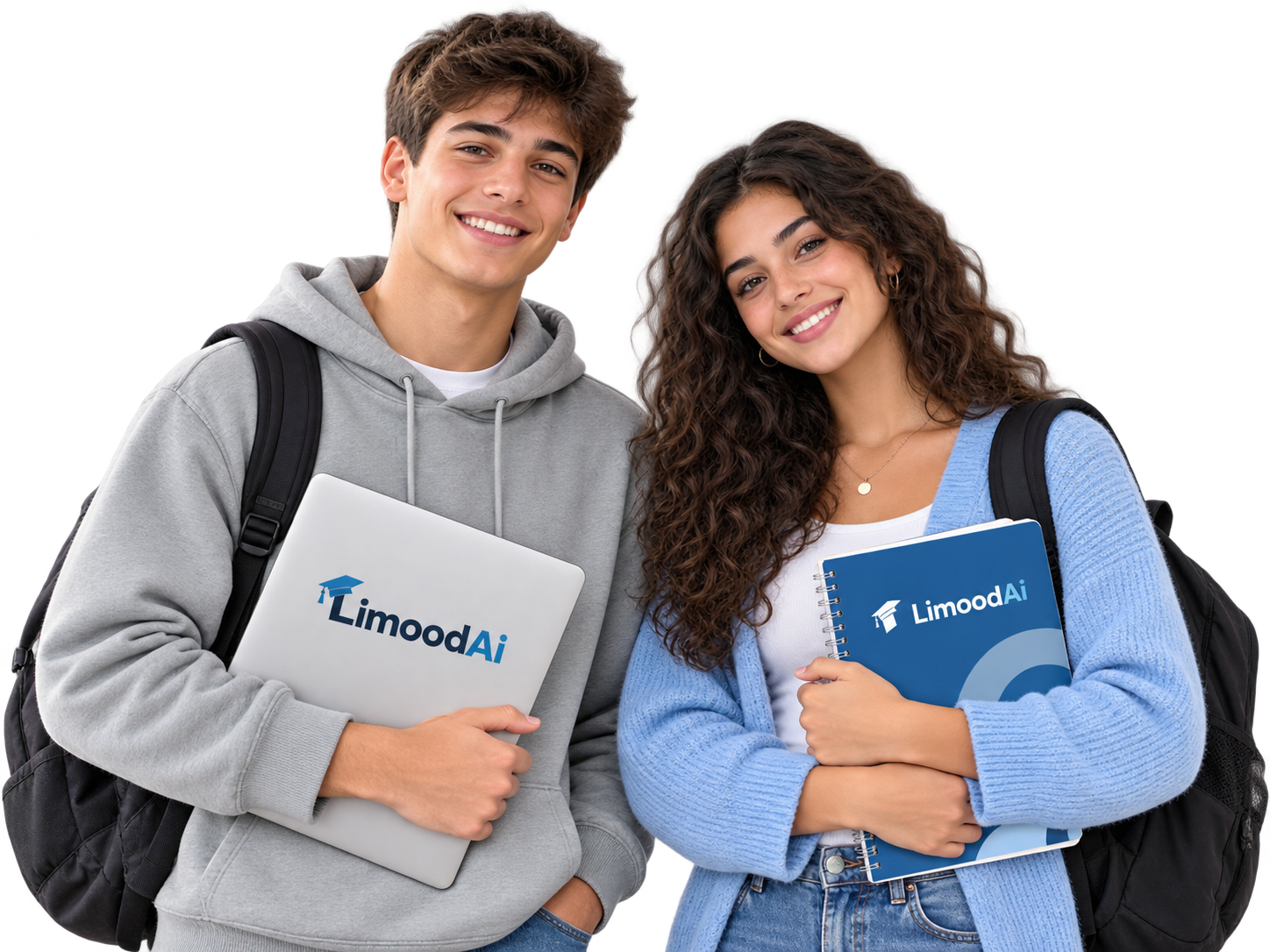 סטודנט וסטודנטית עם מחשב ומחברת LimoodAi